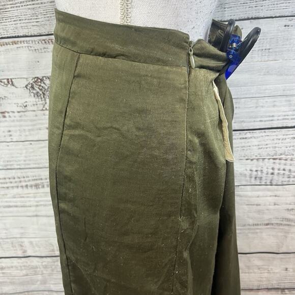Mystree Skirt size Large Olive Green Satin Midi A Line Modest Church Casual Slim - Picture 5 of 11